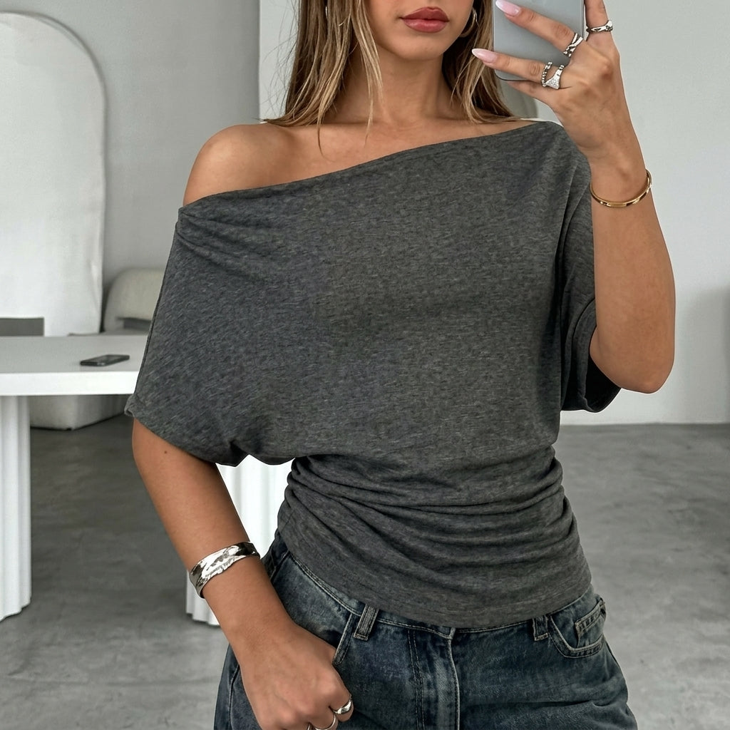 Aria | Women's Off-Shoulder Short-Sleeve Soft Knitwear Sweater