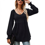 Eleanor | Women's Babydoll Empire-Waist Long-Sleeve V-Neck Tunic