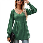 Eleanor | Women's Babydoll Empire-Waist Long-Sleeve V-Neck Tunic