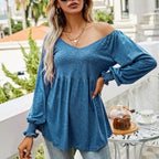 Eleanor | Women's Babydoll Empire-Waist Long-Sleeve V-Neck Tunic