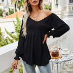 Eleanor | Women's Babydoll Empire-Waist Long-Sleeve V-Neck Tunic