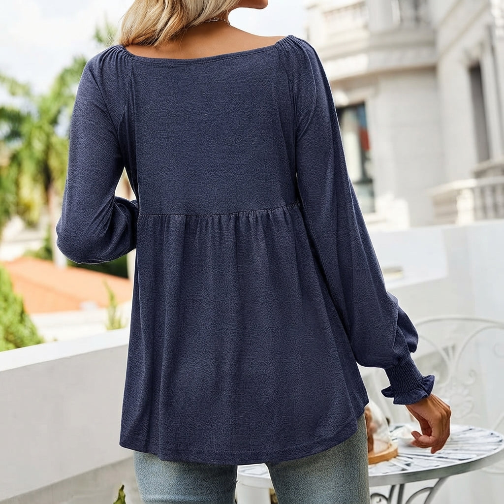 Eleanor | Women's Babydoll Empire-Waist Long-Sleeve V-Neck Tunic