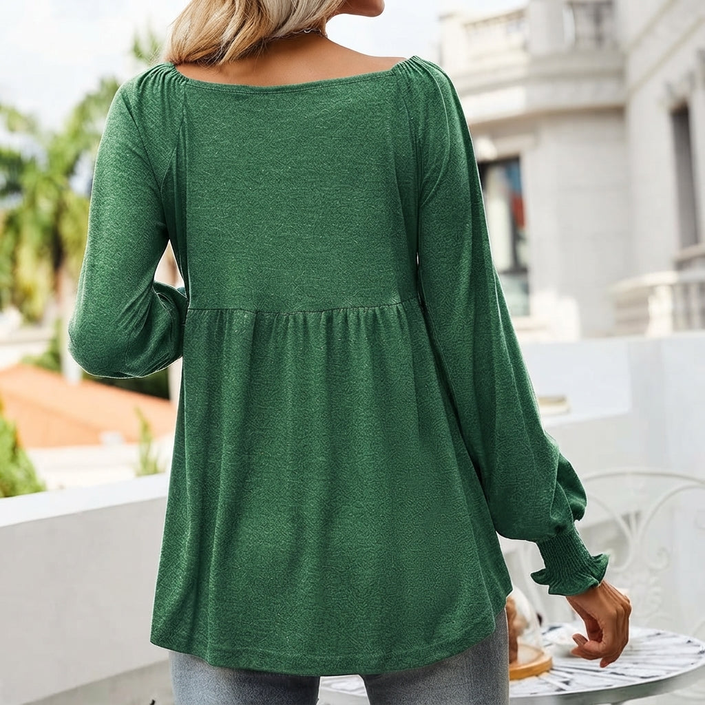 Eleanor | Women's Babydoll Empire-Waist Long-Sleeve V-Neck Tunic