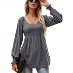 Eleanor | Women's Babydoll Empire-Waist Long-Sleeve V-Neck Tunic