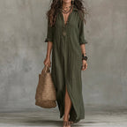 Emma | Women's Fall Wedding Guest Dress Long-Sleeve Button-Front Midi Shirtdress