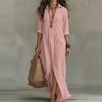 Emma | Women's Fall Wedding Guest Dress Long-Sleeve Button-Front Midi Shirtdress