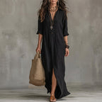 Emma | Women's Fall Wedding Guest Dress Long-Sleeve Button-Front Midi Shirtdress