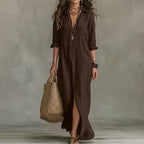 Emma | Women's Fall Wedding Guest Dress Long-Sleeve Button-Front Midi Shirtdress
