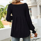 Eleanor | Women's Babydoll Empire-Waist Long-Sleeve V-Neck Tunic