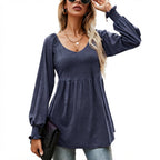 Eleanor | Women's Babydoll Empire-Waist Long-Sleeve V-Neck Tunic