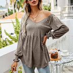 Eleanor | Women's Babydoll Empire-Waist Long-Sleeve V-Neck Tunic