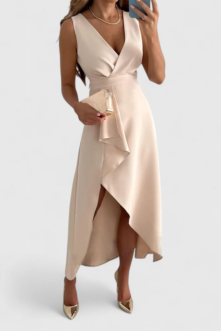 Jessa | Women's Elegant V-Neck Wrap Midi Dress for Wedding Guests