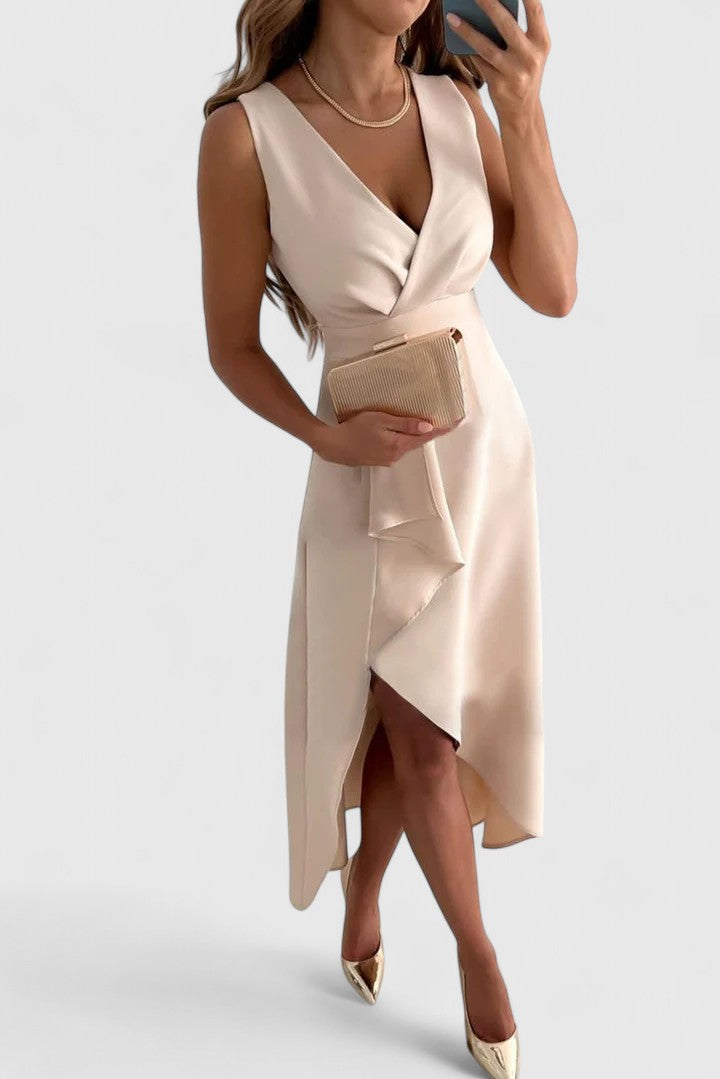Jessa | Women's Elegant V-Neck Wrap Midi Dress for Wedding Guests