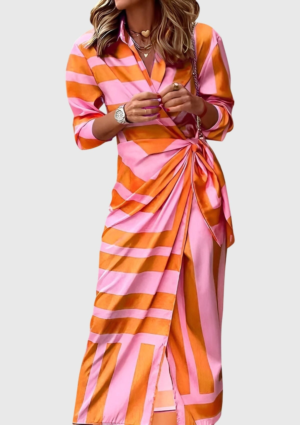 Everly | Women's Elegant Printed Wrap Dress With Collar and Adjustable Waist
