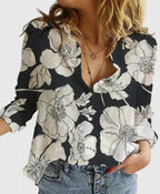 Elena | Women's Relaxed Cotton-Linen Button-Down Blouse with Lapel Collar