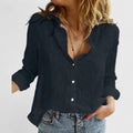 Elena | Women's Relaxed Cotton-Linen Button-Down Blouse with Lapel Collar