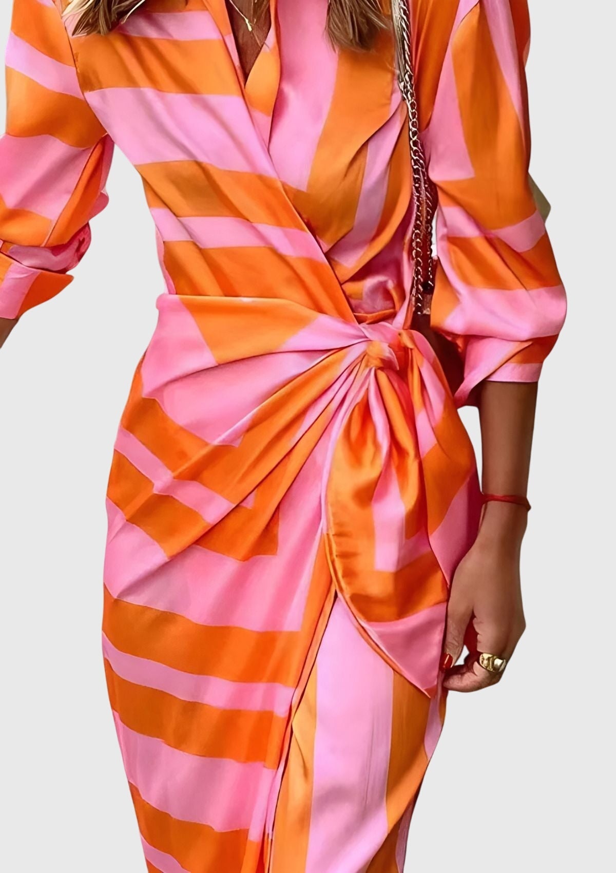 Everly | Women's Elegant Printed Wrap Dress With Collar and Adjustable Waist