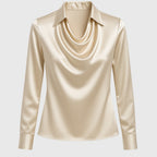 Brooklyn | Women's Pleated-Neckline Blouse with Flowing Draped Fit