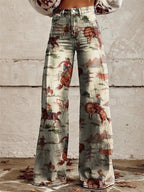 Grace | Denim Western Print High-Waist Wide-Leg Pants