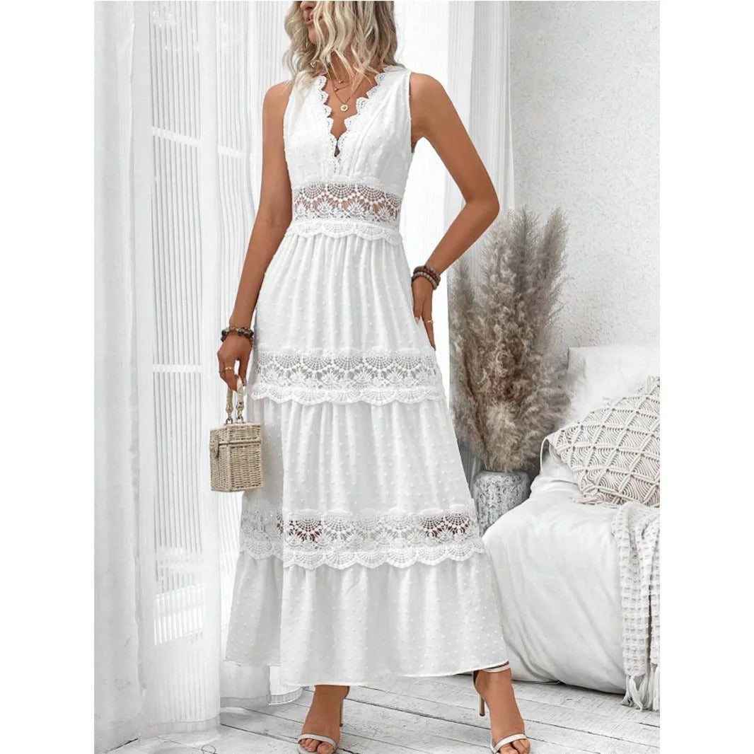 Luna | Women's Lace-Trim Sleeveless Cotton Maxi Dress