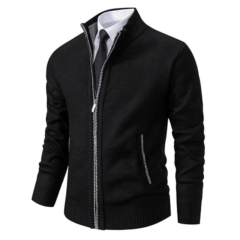 Caleb | Men's Merino Wool Full-Zip Mock Neck Sweater
