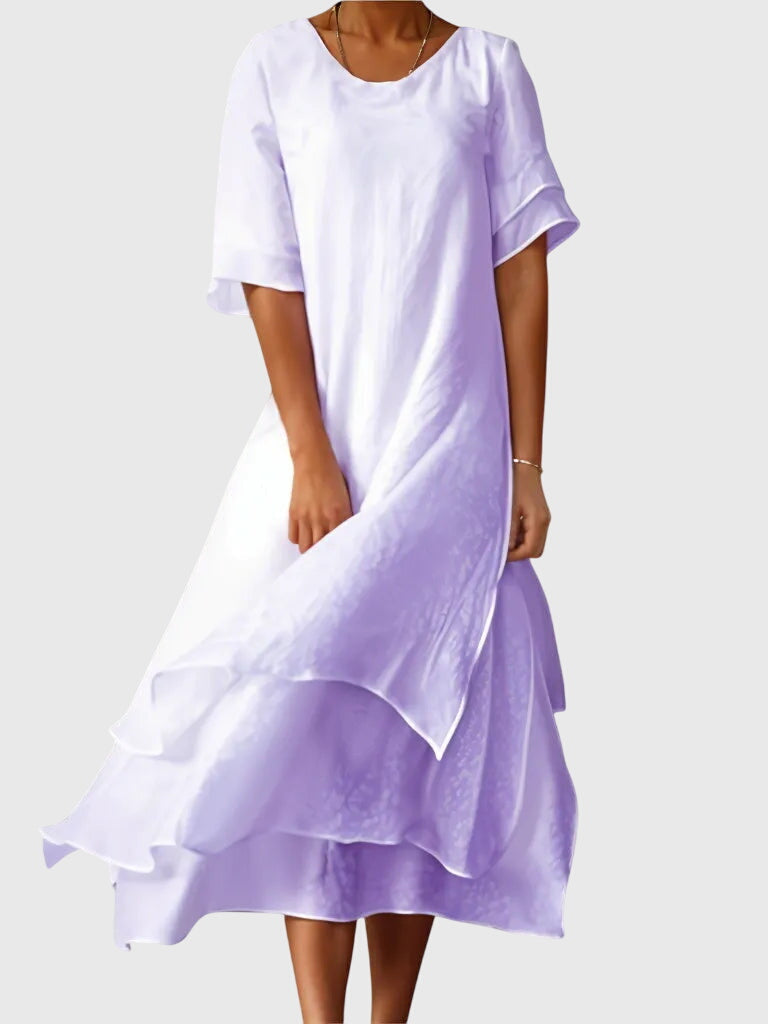 April | Women's Elegant Open-Neckline Dress With Fluid Cut