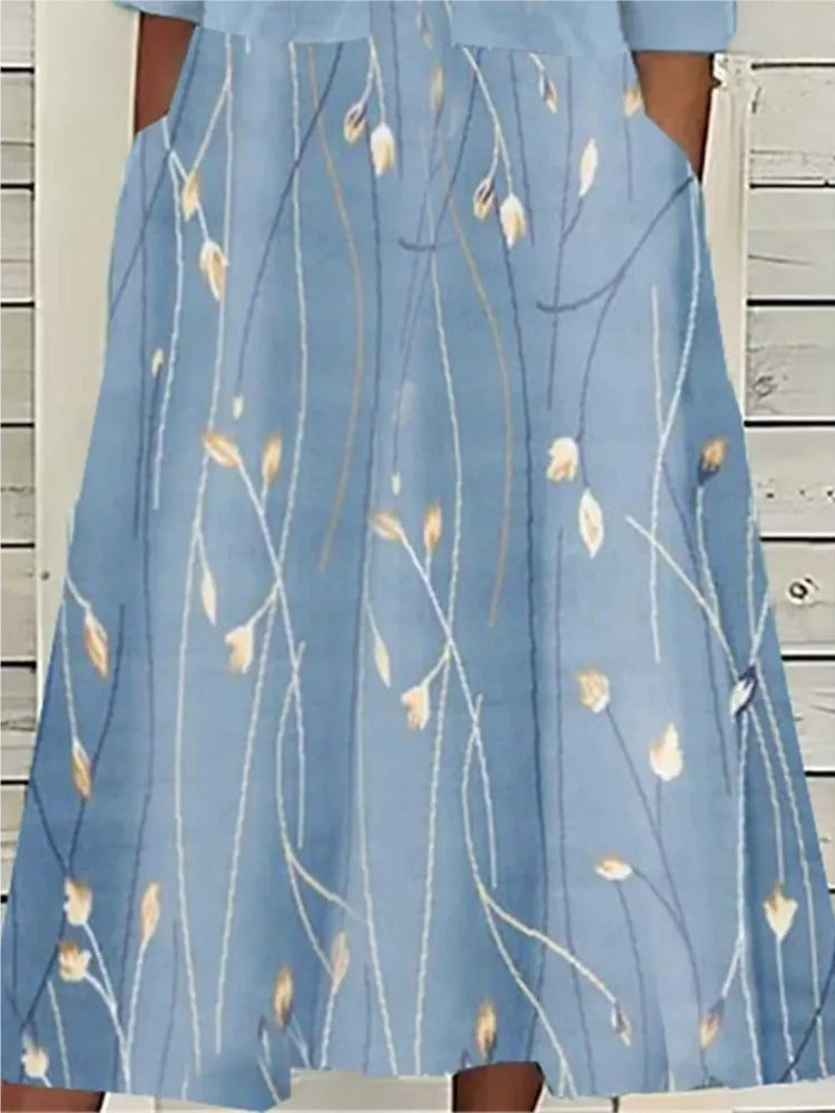 Mia | Women's Floral 3/4 Sleeve Midi Dress With Side Pockets
