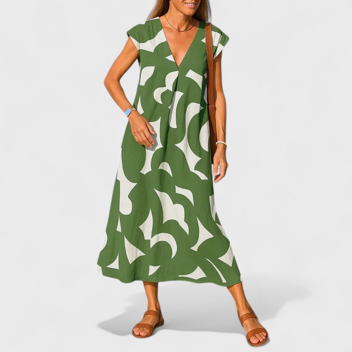 Valery | Women's Flowing V-Neck Dress with Lightweight Print