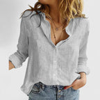 Elena | Women's Relaxed Cotton-Linen Button-Down Blouse with Lapel Collar