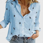 Elena | Women's Relaxed Cotton-Linen Button-Down Blouse with Lapel Collar