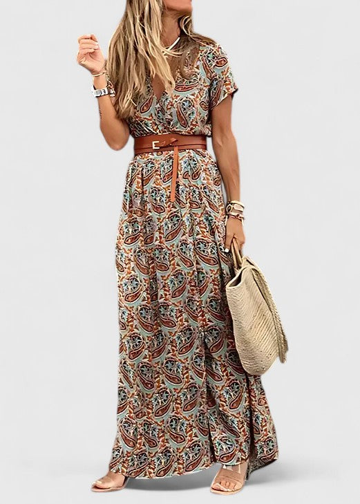 Alleta | Women's Gathered-Waist Maxi Dress with Boho Print