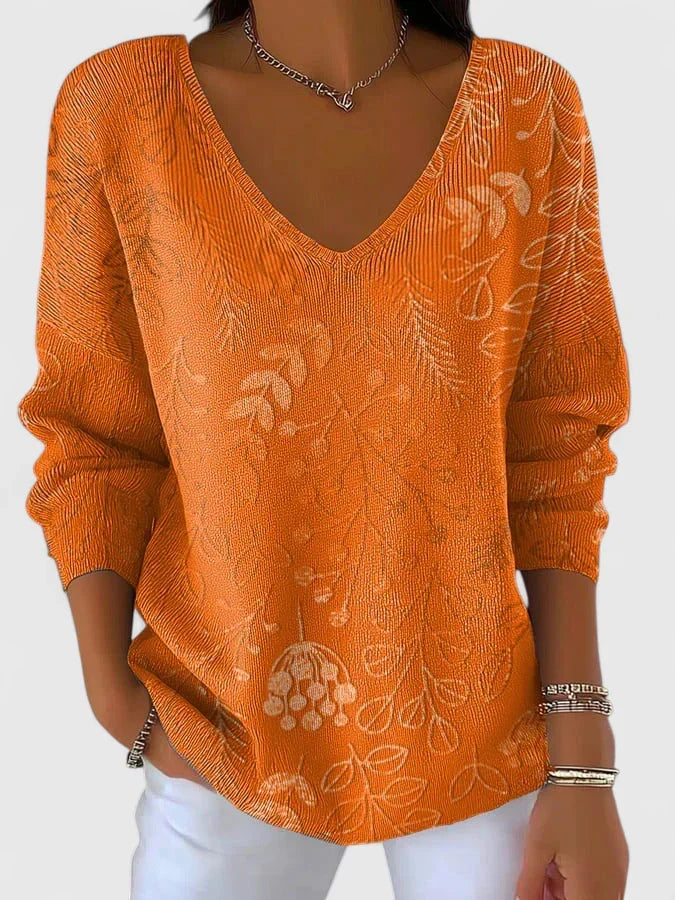 Aislynnne | Women's V-Neck Loose-Fit Printed Top with Relaxed Silhouette
