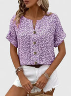 Sabine | Women's Loose-Fit Floral Print Top with Button Details