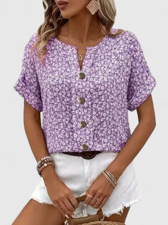 Sabine | Women's Loose-Fit Floral Print Top with Button Details
