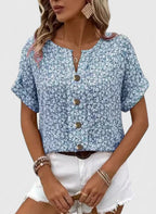 Sabine | Women's Loose-Fit Floral Print Top with Button Details