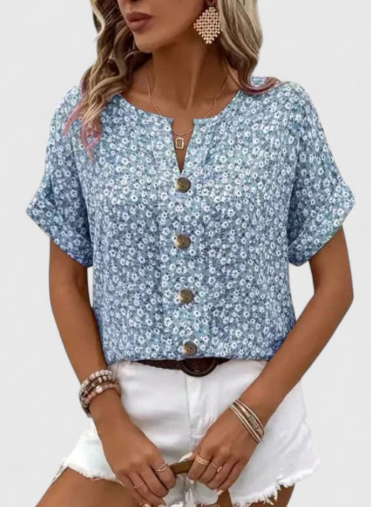 Sabine | Women's Loose-Fit Floral Print Top with Button Details