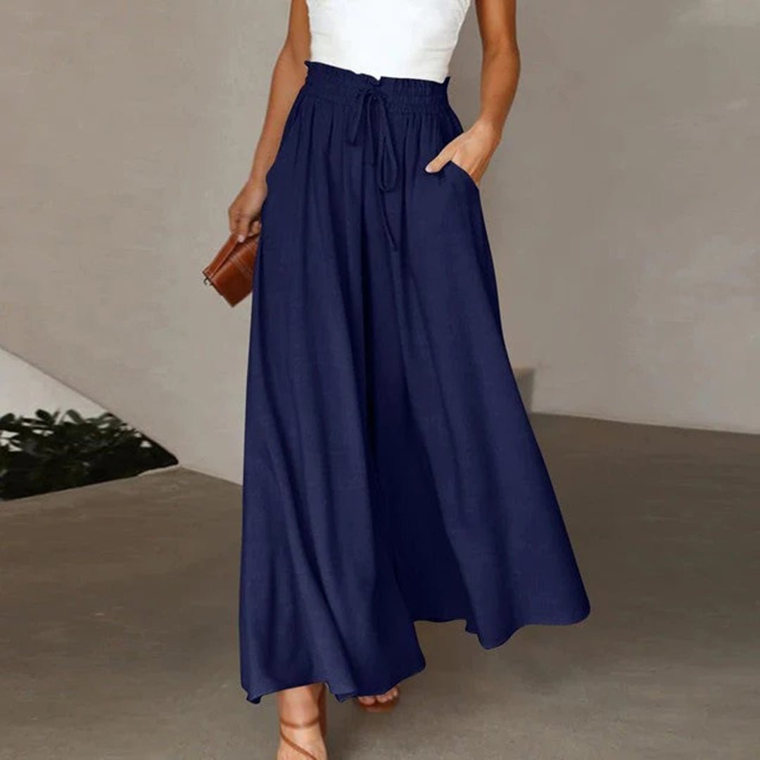Isabella | Women's High-Waist Linen Wide Leg Pants With Drawstring and Pockets