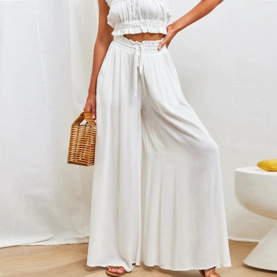 Isabella | Women's High-Waist Linen Wide Leg Pants With Drawstring and Pockets