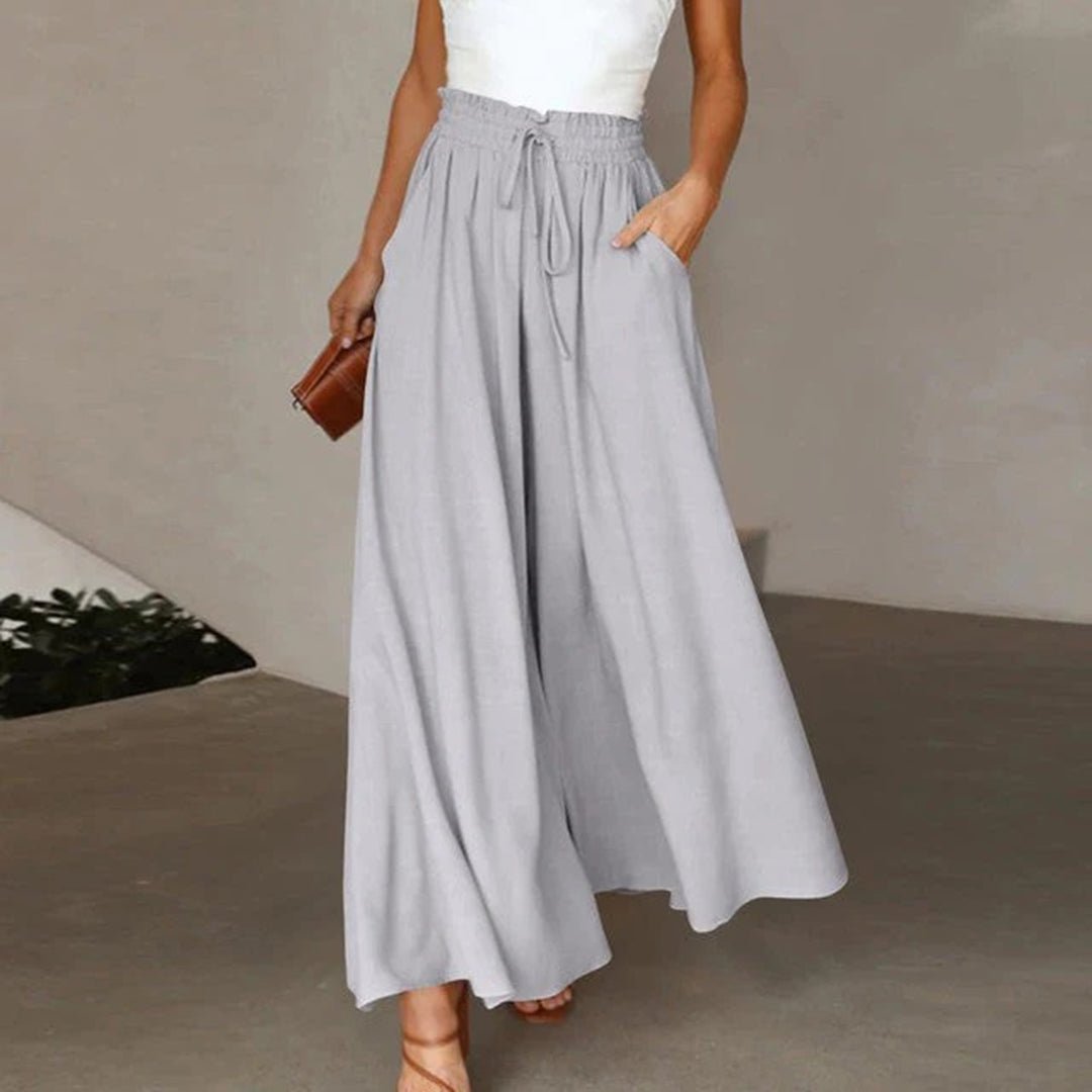Isabella | Women's High-Waist Linen Wide Leg Pants With Drawstring and Pockets
