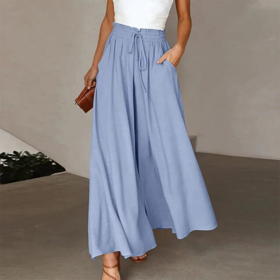 Isabella | Women's High-Waist Linen Wide Leg Pants With Drawstring and Pockets
