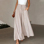 Isabella | Women's High-Waist Linen Wide Leg Pants With Drawstring and Pockets