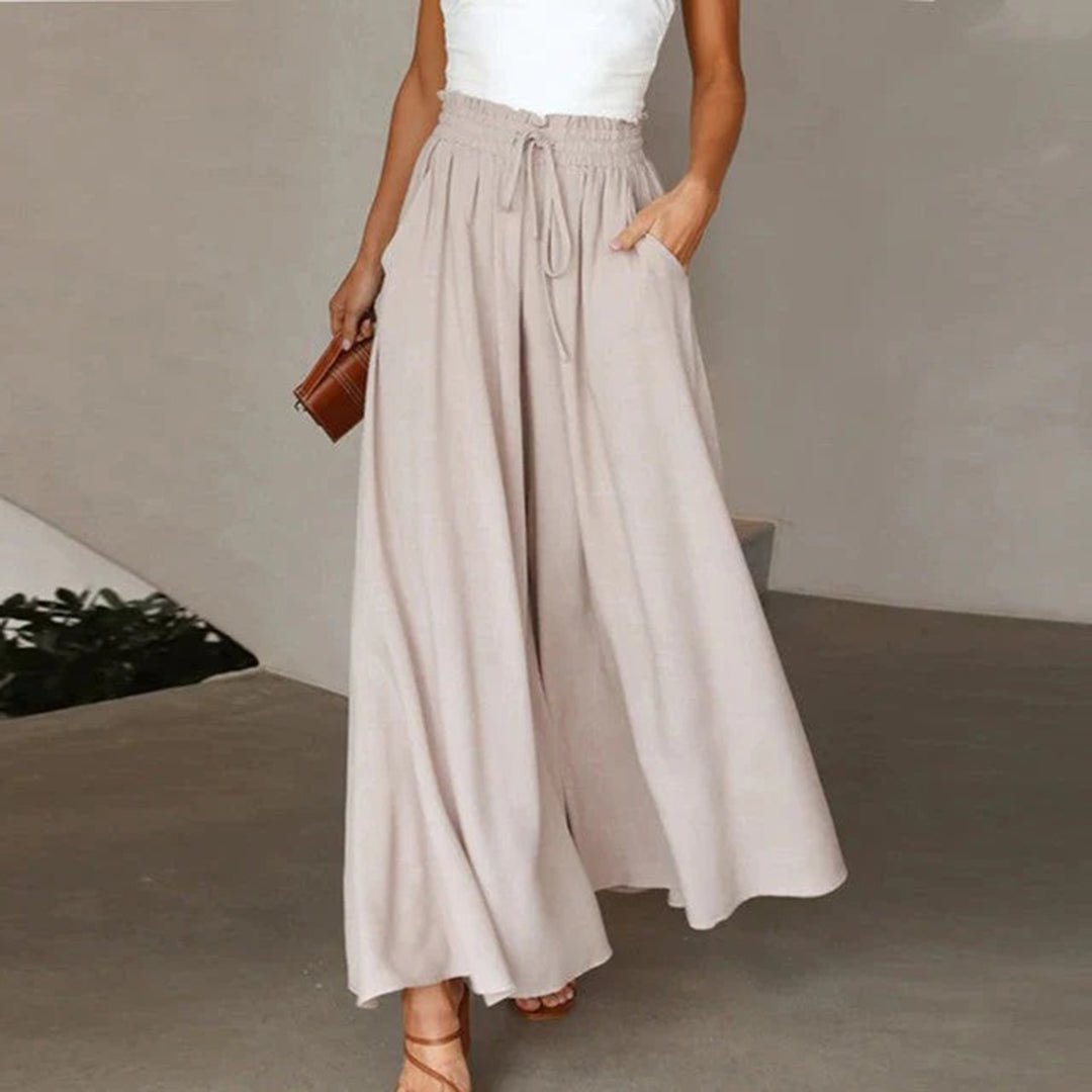 Isabella | Women's High-Waist Linen Wide Leg Pants With Drawstring and Pockets