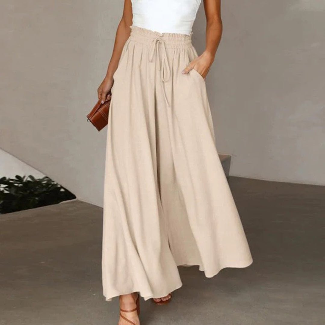Isabella | Women's High-Waist Linen Wide Leg Pants With Drawstring and Pockets
