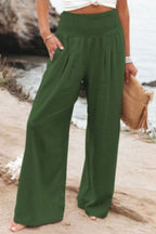 Sophia | Linen Wide Leg Pants High Waisted Smocked Waist Flowing