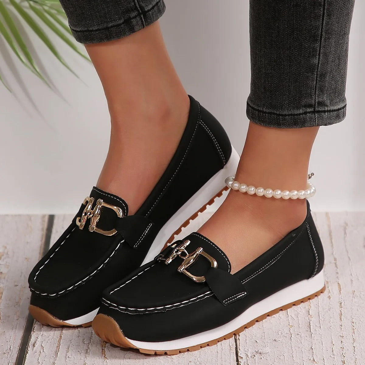 Emma | Women's Flat Loafers Slip-On Buckle Comfort Walking Shoes