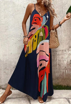 Scarlett | Women's Sleeveless V-Neck Maxi Dress with Tropical Leaf Print