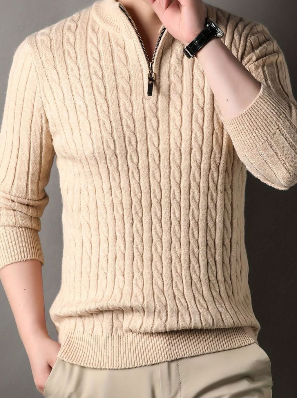 Aiden | Men's Cable Knit Half-Zip Warm Winter Sweater