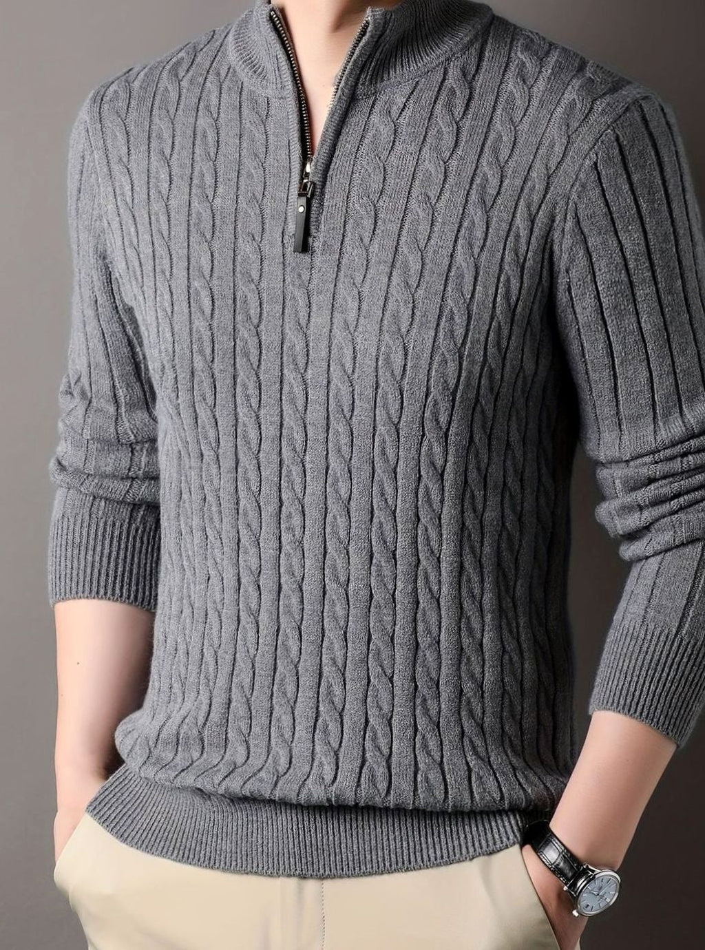 Aiden | Men's Cable Knit Half-Zip Warm Winter Sweater