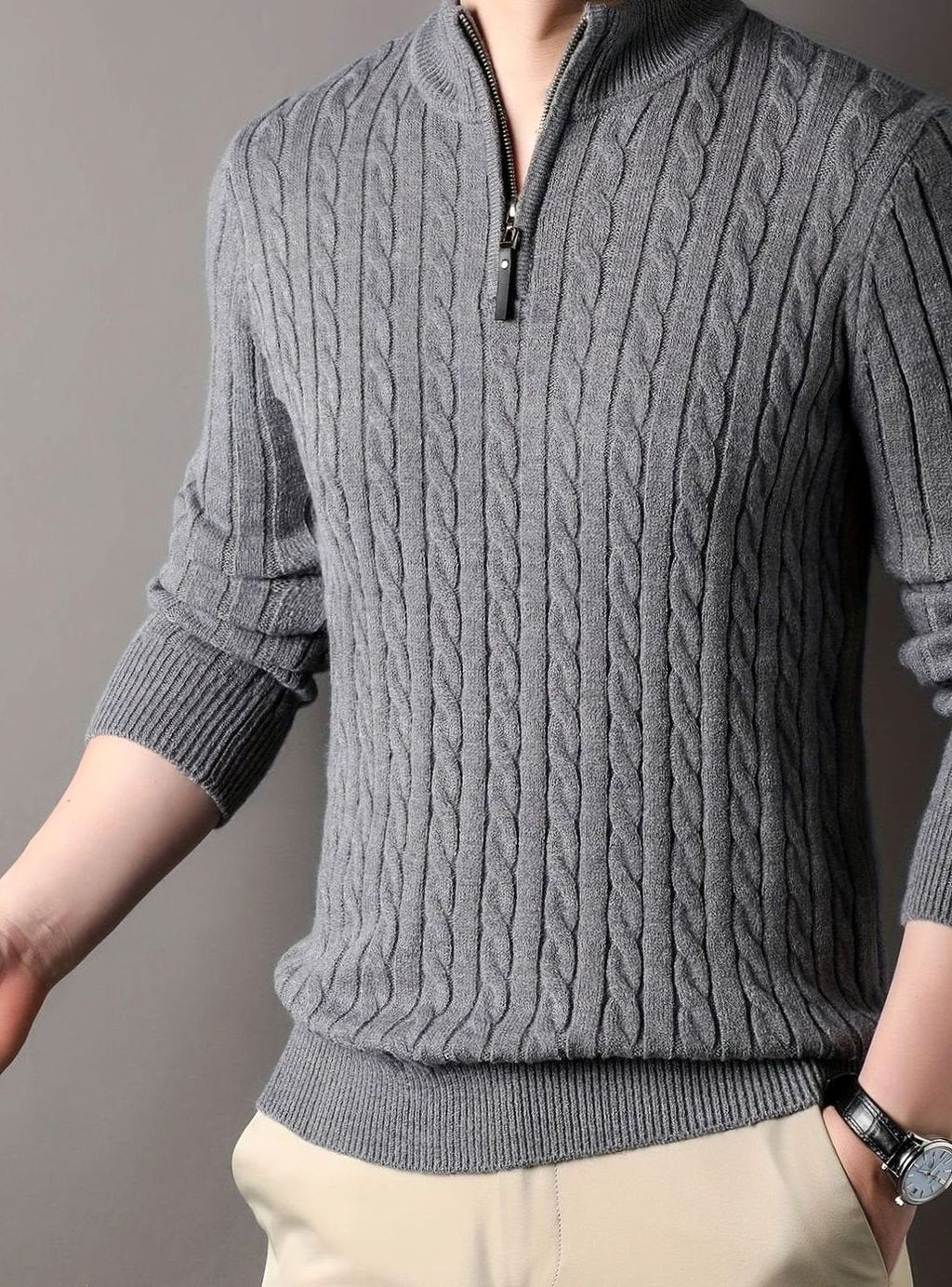 Aiden | Men's Cable Knit Half-Zip Warm Winter Sweater