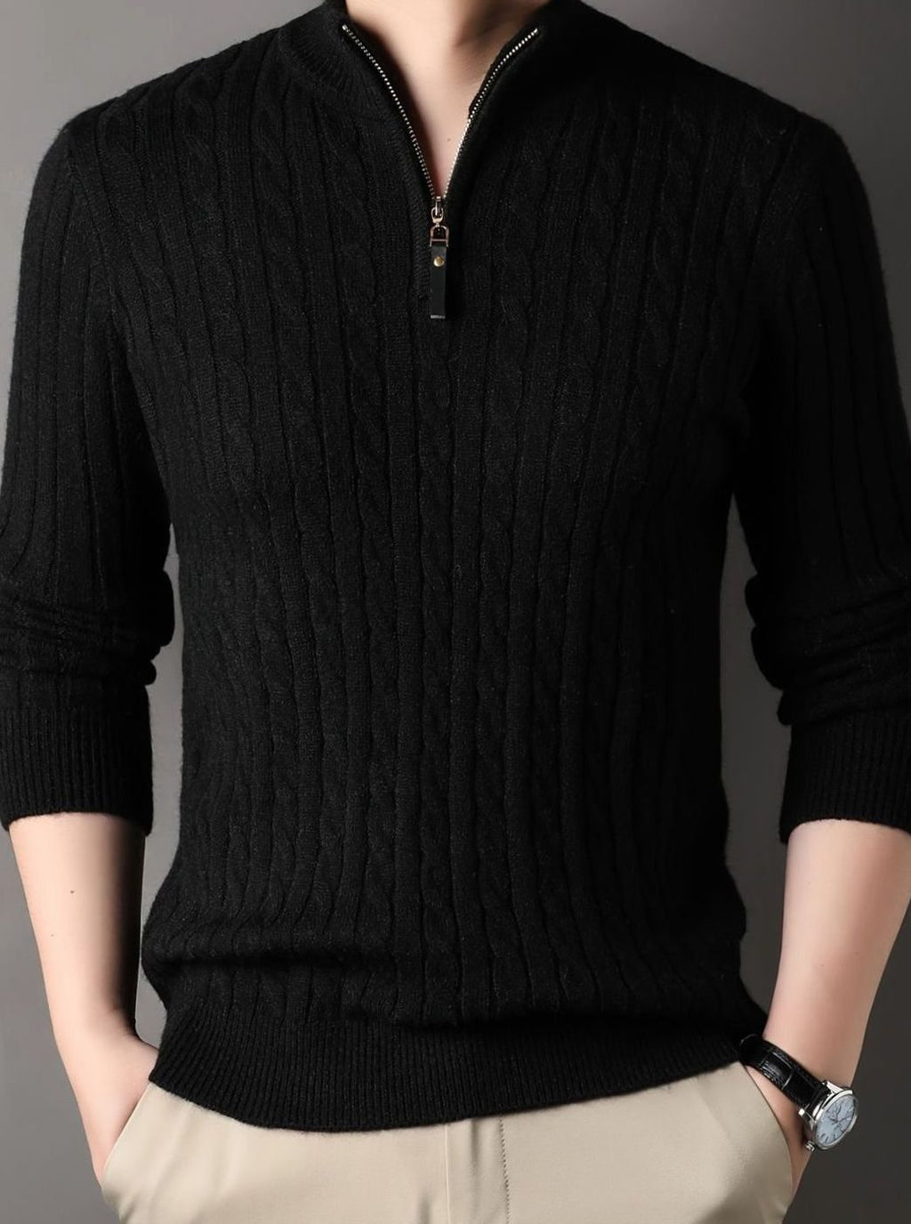 Aiden | Men's Cable Knit Half-Zip Warm Winter Sweater